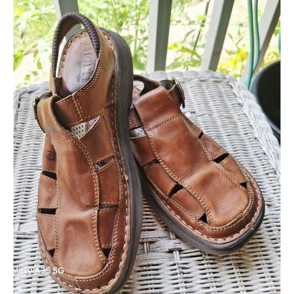 Born Men's Fisherman Sandals Brown Leather Size 12 Adjustable Strap  Vacation - Picture 2 of 10